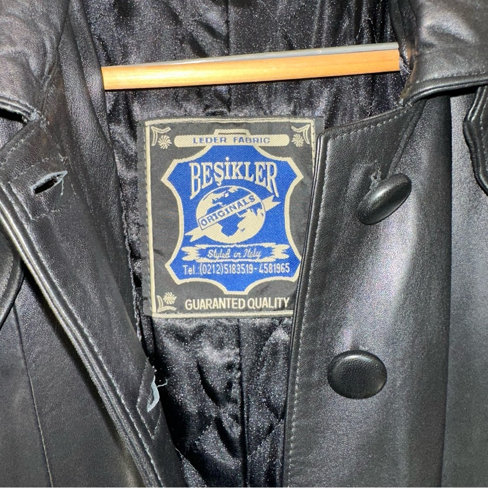 Besikler European Belted Full Length Leather Trench Coat Black size S - Picture 10 of 12